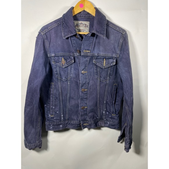 Abercrombie & Fitch Denim Jacket Distressed Blue Jean Jacket Women M Dyed FLAWS - Picture 1 of 16